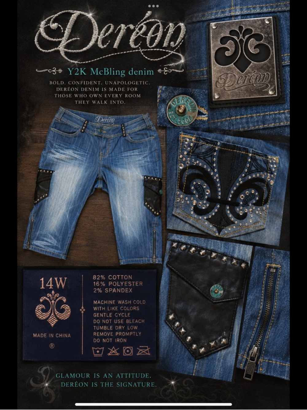 Y2K McBling Capri Jeans Studded Leather Pocket House of Deréon 14W - Picture 7 of 13